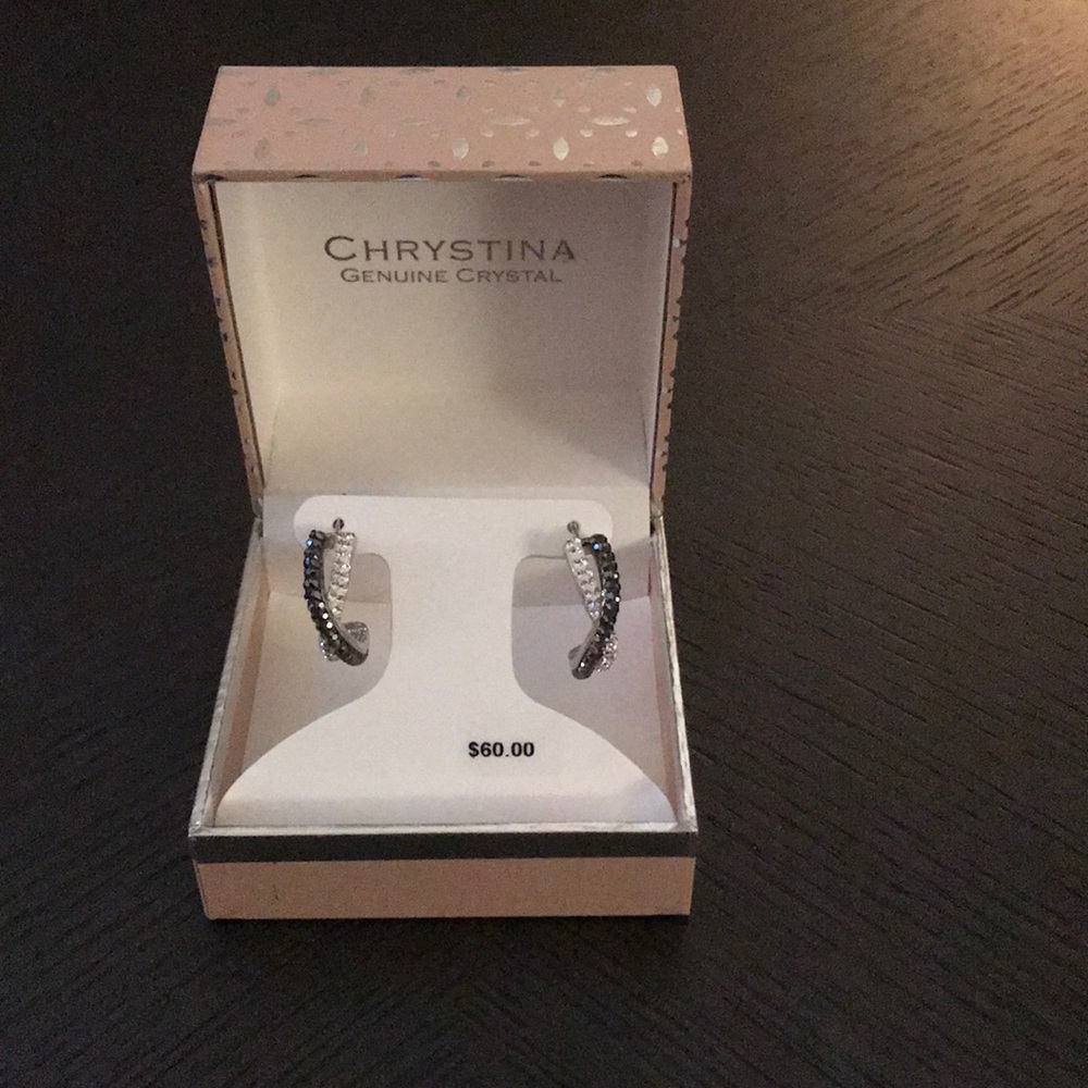 Chrystina Genuine Crystal Black & Silver Earrings